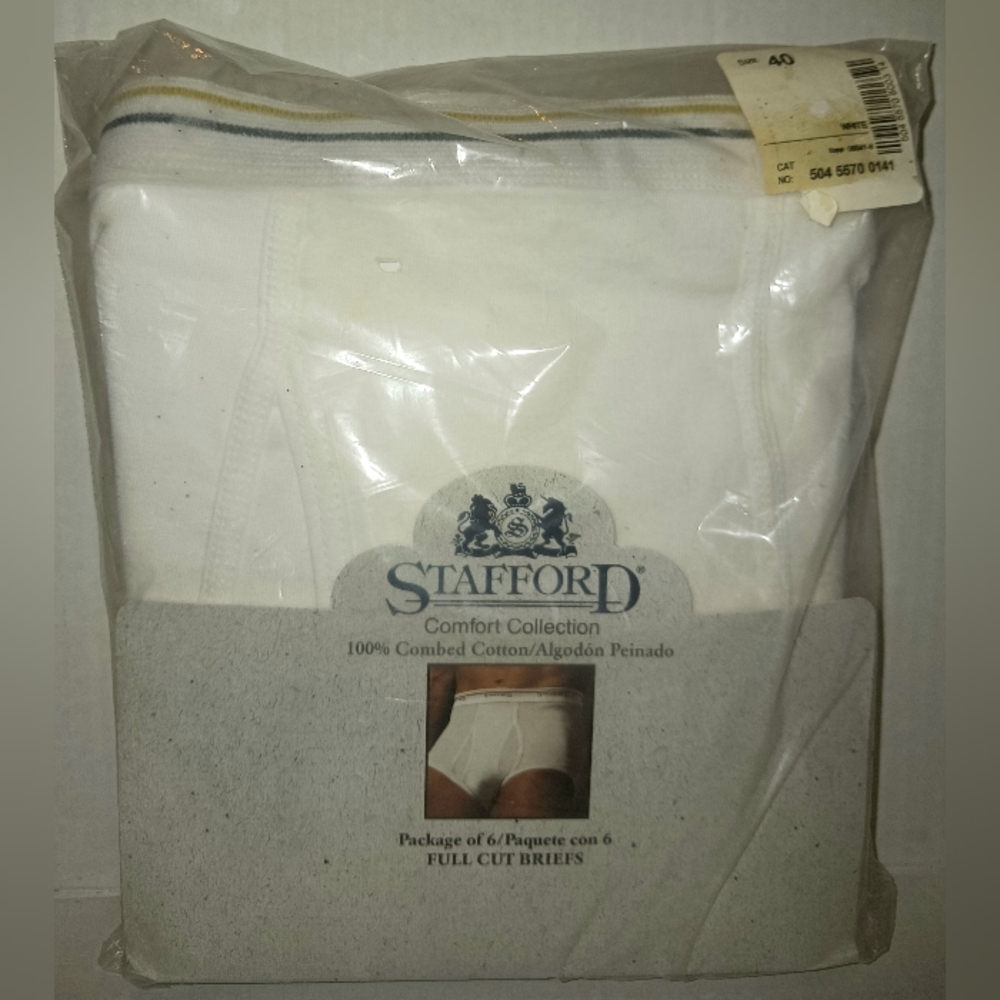 Stafford J.C. Penney Men's Full Cut Briefs Package of 6 NWT New White Size 40